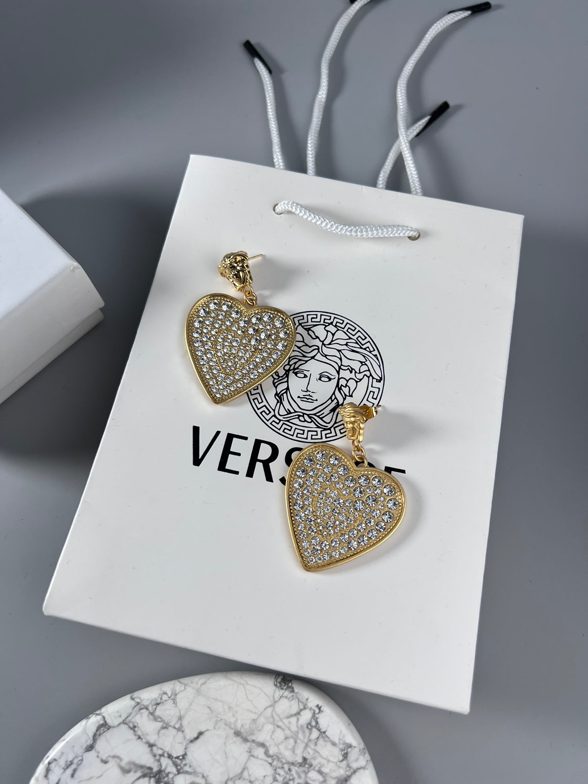 Statement Emblem Stud Earrings in Polished Metal-Tone – Design 01 side detail