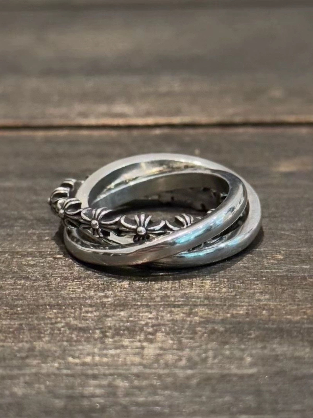 Gothic Emblem Statement Ring in Antique Silver-Tone detail view