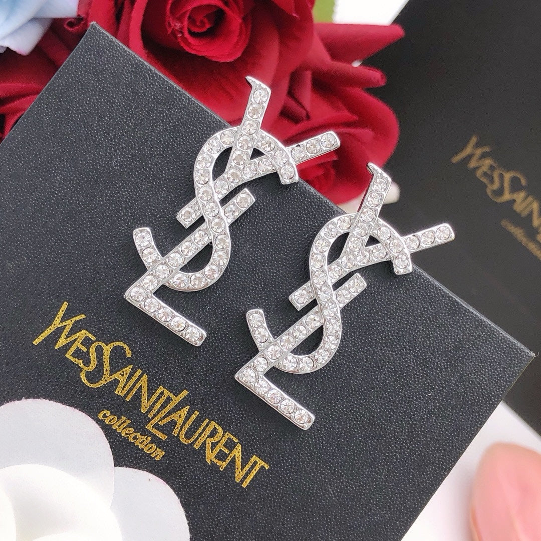 Geometric Emblem Stud Earrings in Silver-Tone – Design 007 front product view