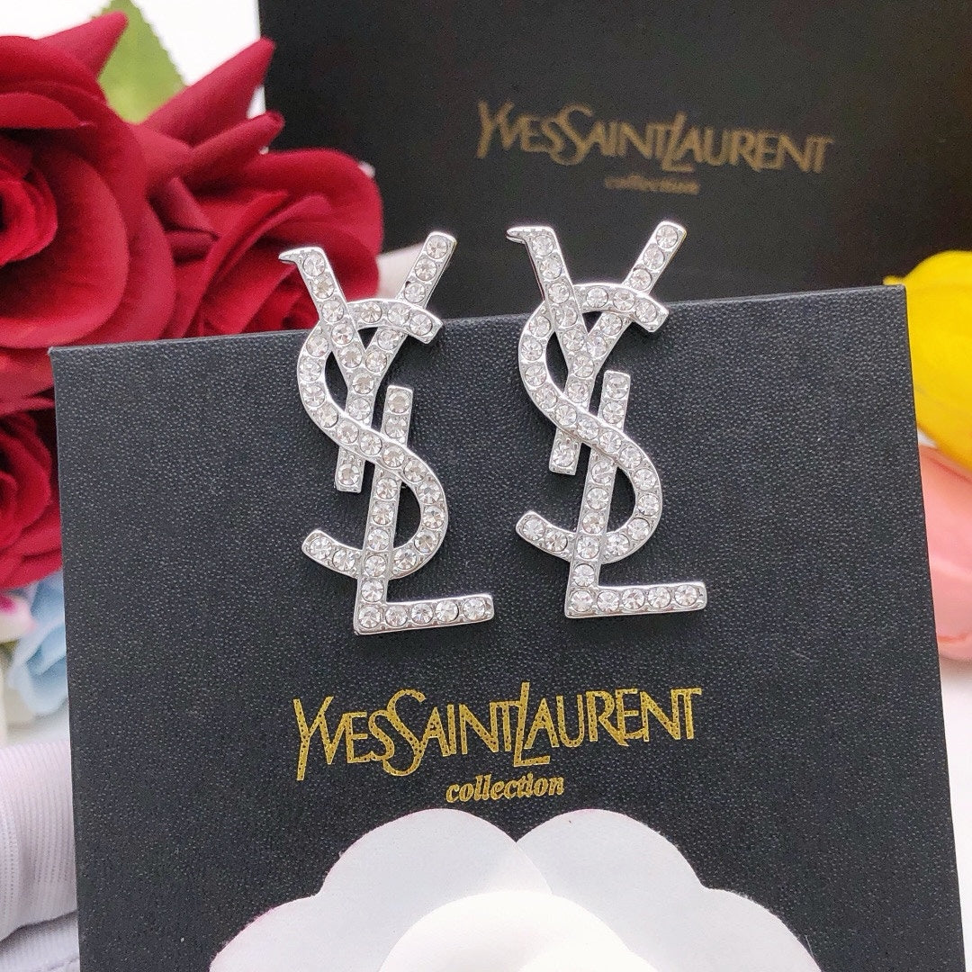 Geometric Emblem Stud Earrings in Silver-Tone – Design 007 main product view