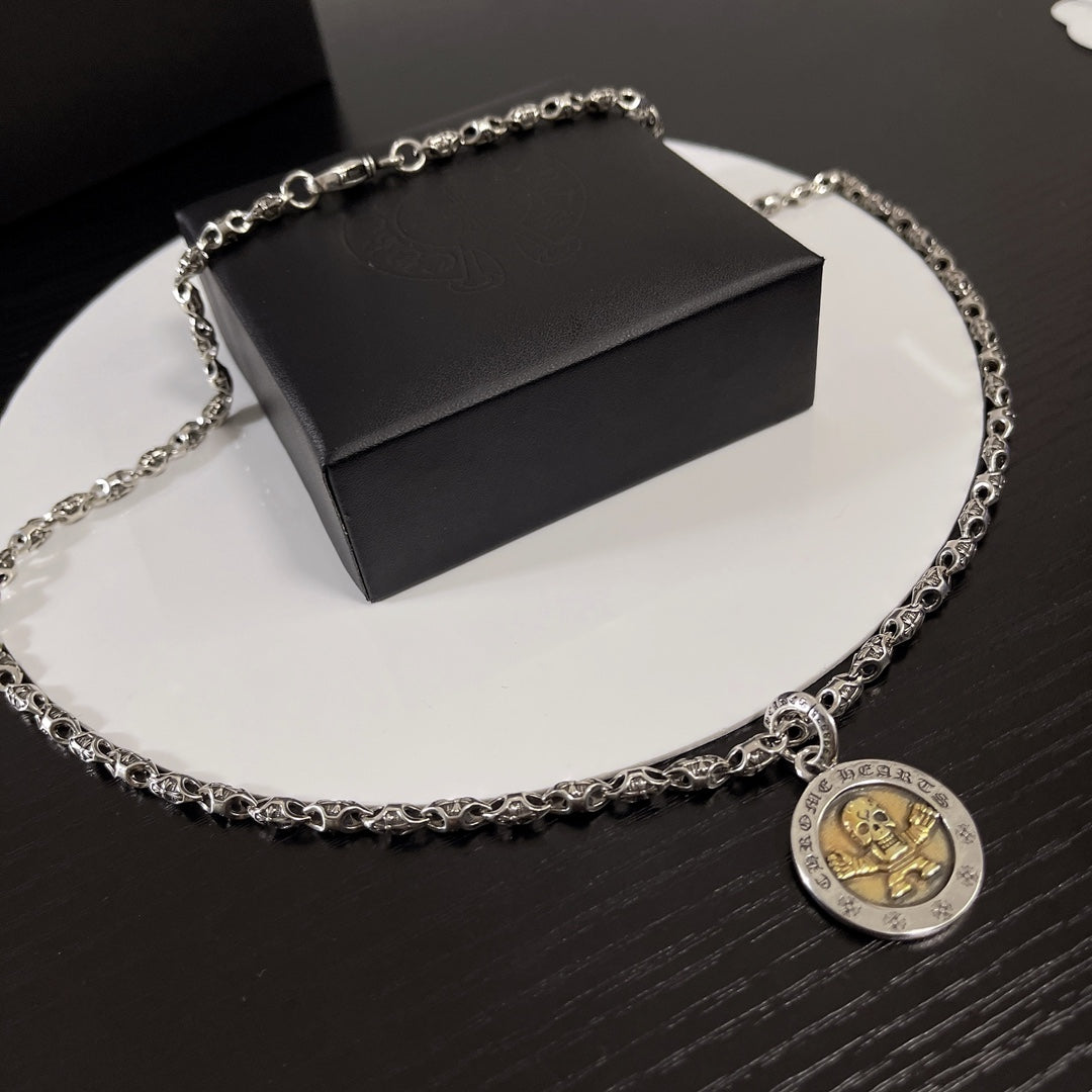 Gothic Emblem Pendant Necklace in Metal-Tone – Design 47 side detail