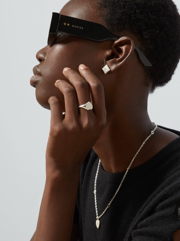 Double-G Emblem Statement Ring in Polished Metal-Tone – Design 001 detail view