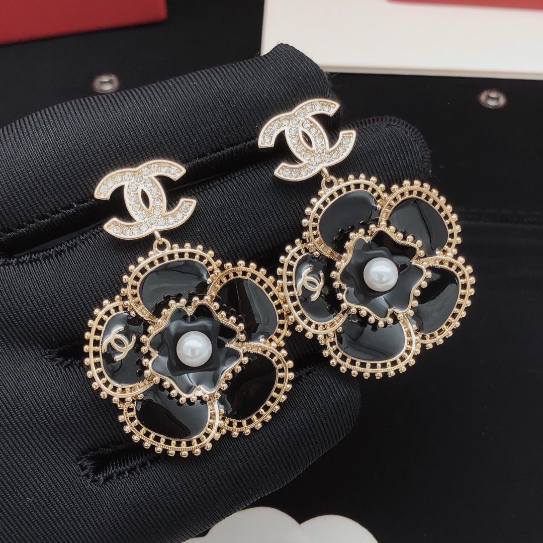 Camellia Stud Earrings in Gold-Tone – Camellia Detail – Design 007 side detail