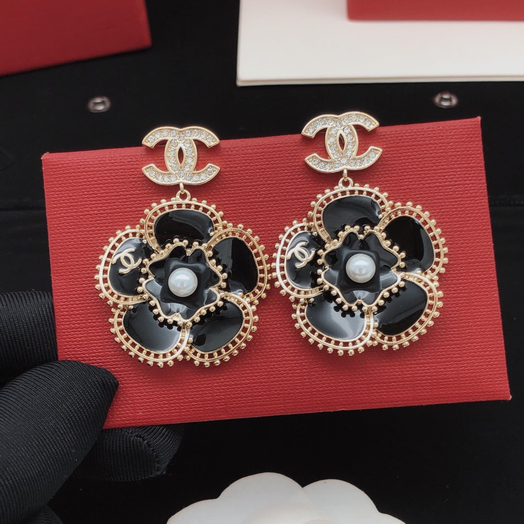 Camellia Stud Earrings in Gold-Tone – Camellia Detail – Design 007 front product view