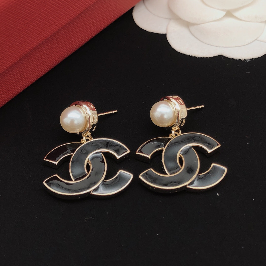Signature Emblem Stud Earrings in Gold-Tone – Black Detail side detail