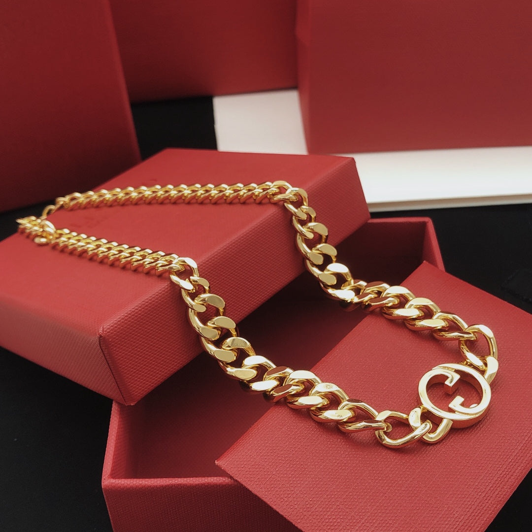 Geometric Emblem Pendant Necklace in Gold-Tone – Design 009 main product view