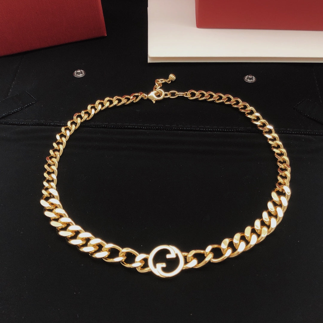 Geometric Emblem Pendant Necklace in Gold-Tone – Design 009 detail view