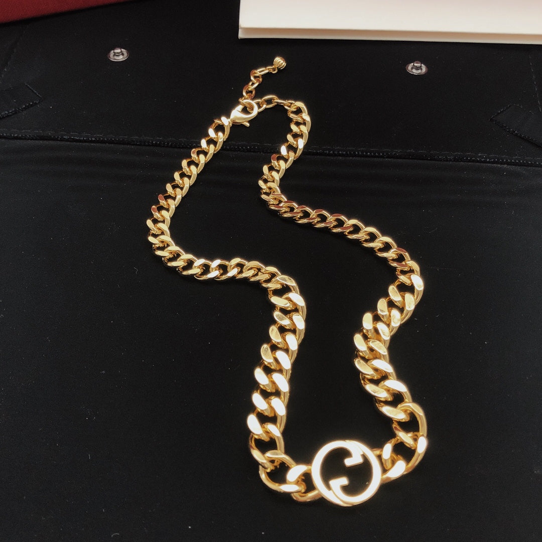 Geometric Emblem Pendant Necklace in Gold-Tone – Design 009 side detail
