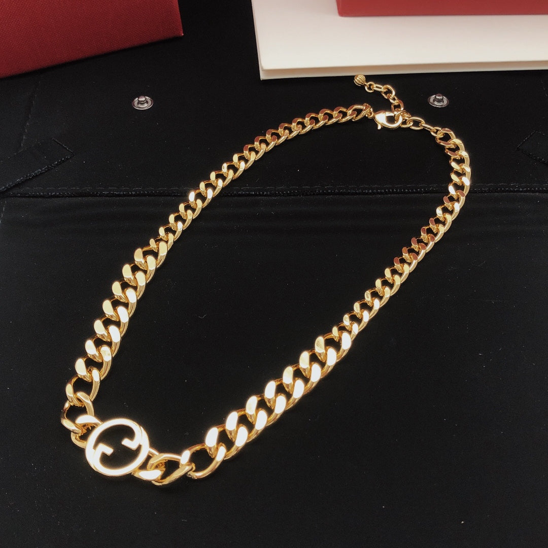 Geometric Emblem Pendant Necklace in Gold-Tone – Design 009 close-up detail