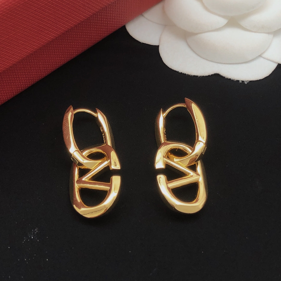 Signature Emblem Drop Earrings in Gold-Tone – Design 08 styled detail