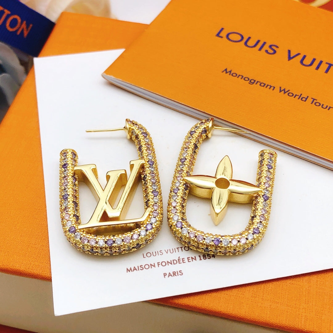 Geometric Emblem Stud Earrings in Gold-Tone – Design 037 styled product view