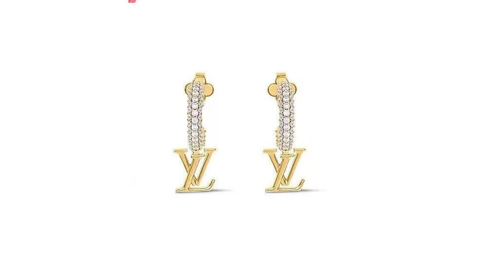 Letter Emblem Stud Earrings in Gold-Tone – Design 003 main product view