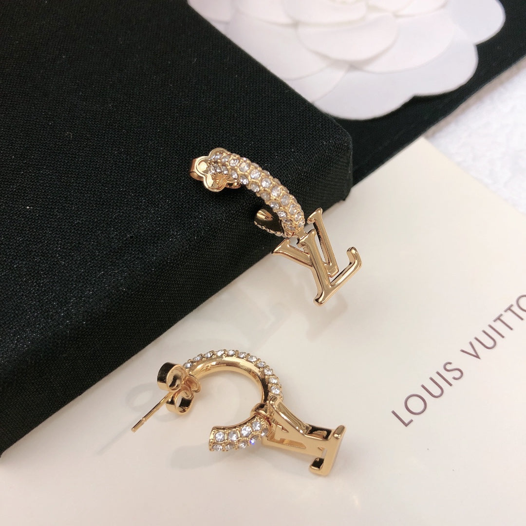 Letter Emblem Stud Earrings in Gold-Tone – Design 003 main product view
