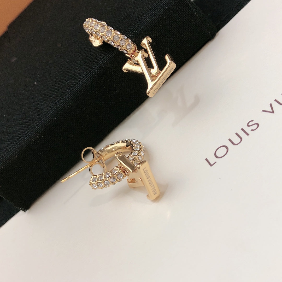 Letter Emblem Stud Earrings in Gold-Tone – Design 003 detail view