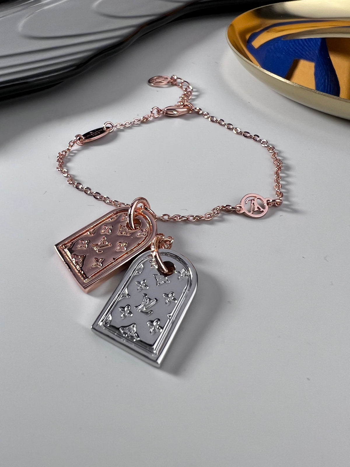 Letter Emblem Bracelet in Polished Metal-Tone – Design 008 main product view