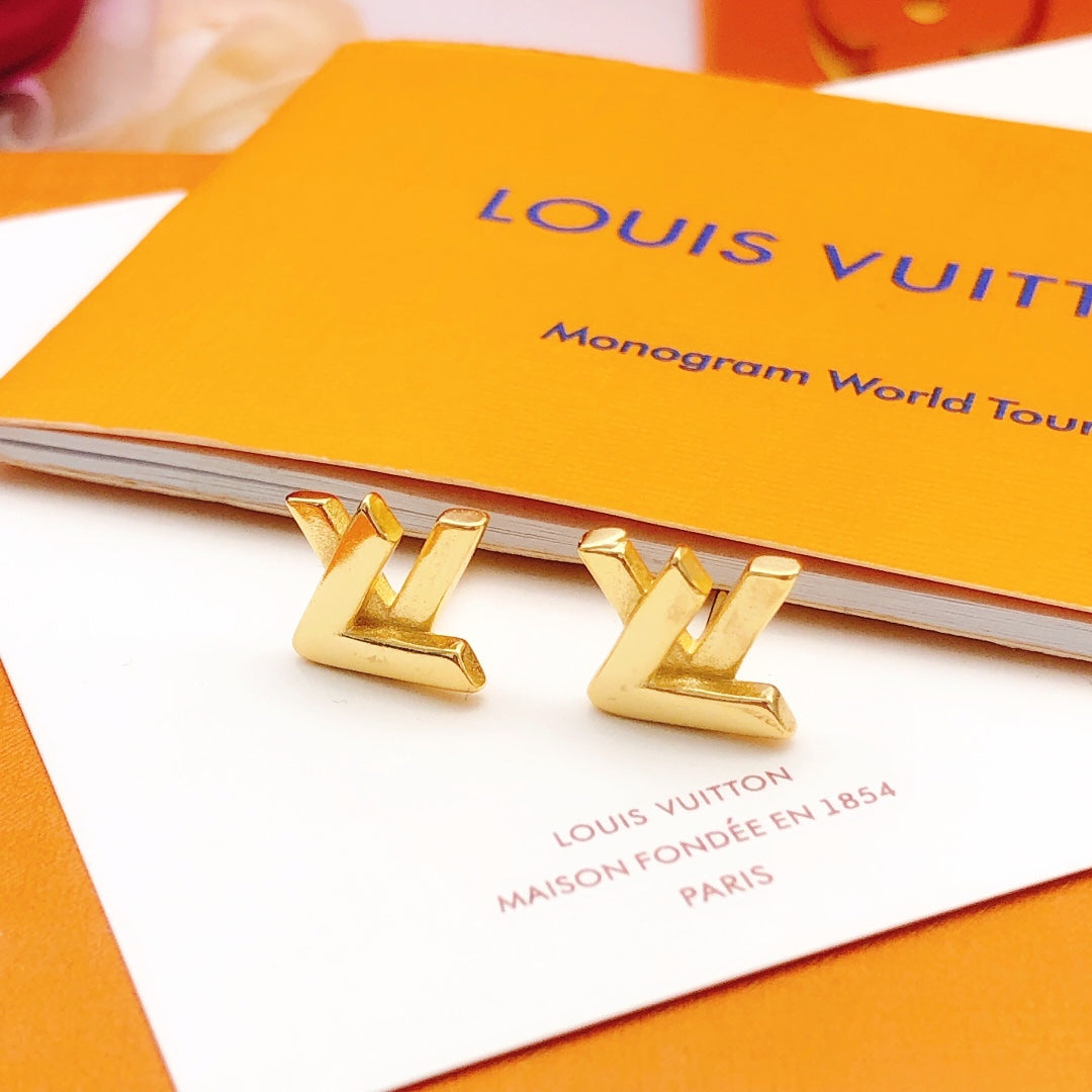Geometric Emblem Stud Earrings in Gold-Tone – Design 030 front product view