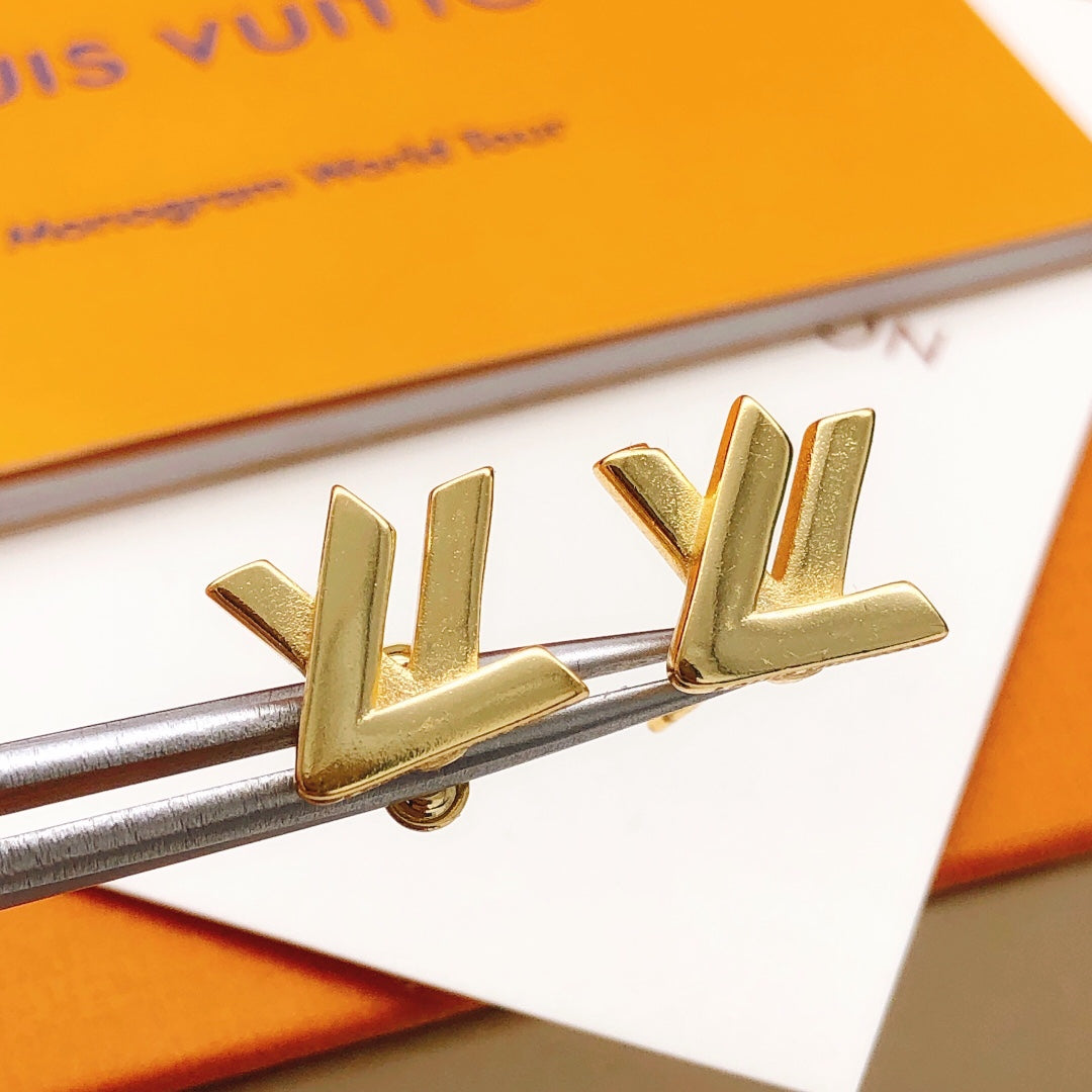 Geometric Emblem Stud Earrings in Gold-Tone – Design 030 main product view