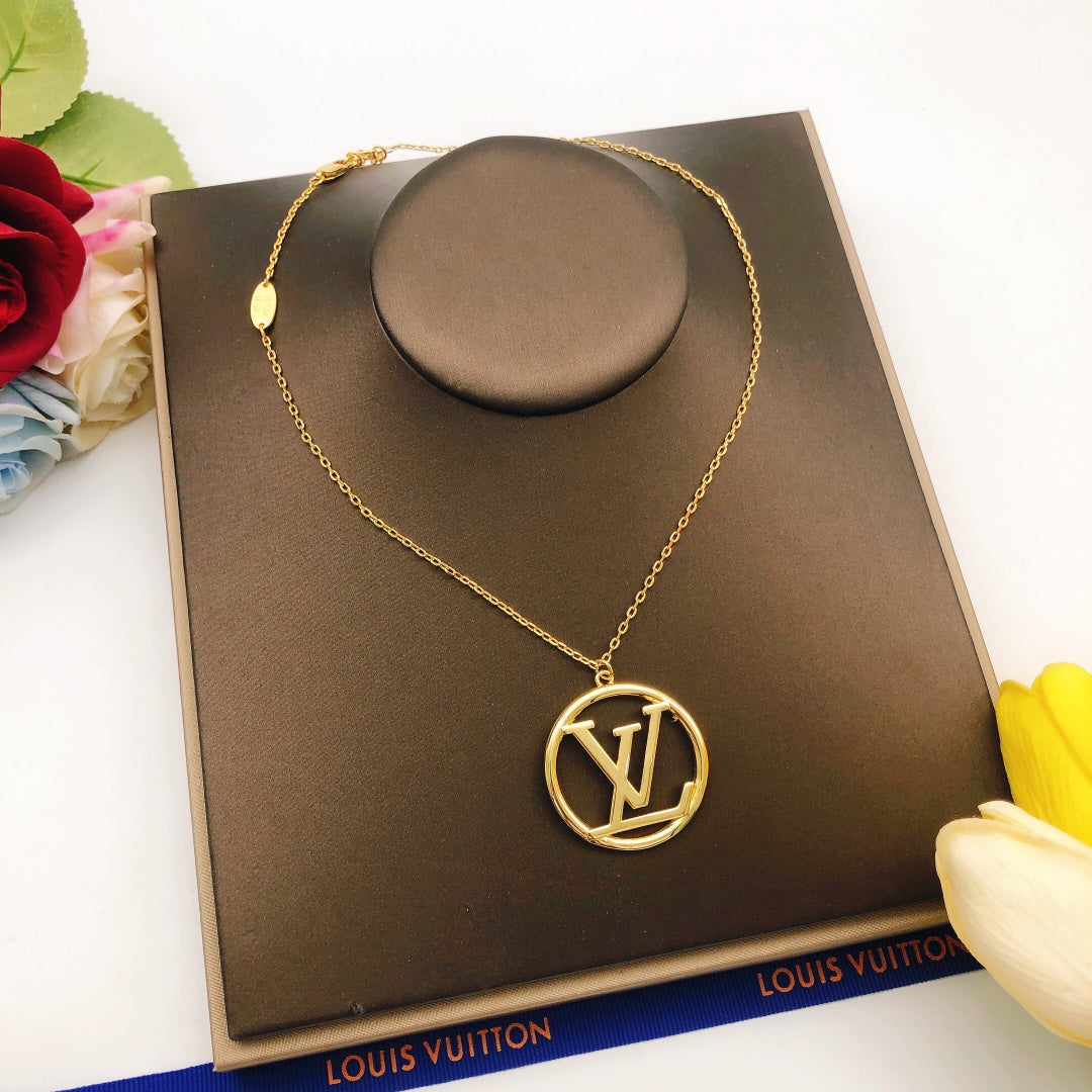 Round Pendant Necklace in Gold-Tone – Design 005 styled product view