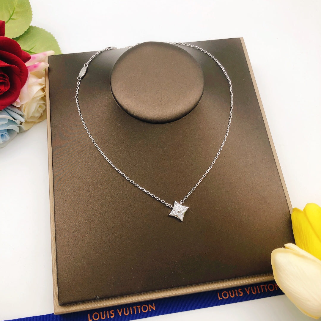 Geometric Emblem Pendant Necklace in Silver-Tone – Silver Detail – Design 006 styled product view