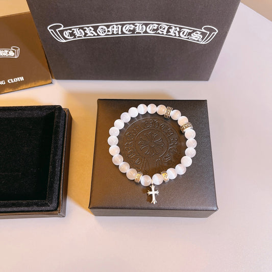 Gothic Emblem Beaded Bracelet in Antique Silver-Tone – Design 01 main product view