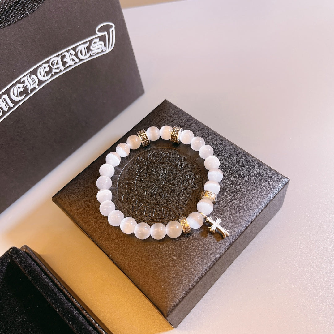 Gothic Emblem Beaded Bracelet in Antique Silver-Tone – Design 01 styled product view