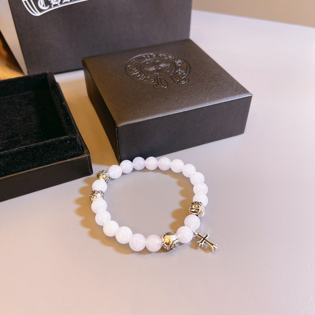 Gothic Emblem Beaded Bracelet in Antique Silver-Tone – Design 38 main product view