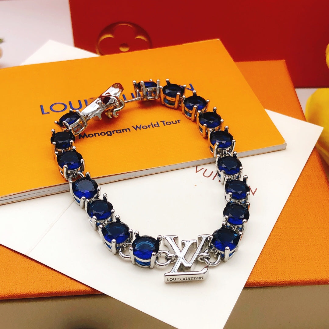 Geometric Emblem Bracelet in Gold-Tone – Blue Detail – Design 010 detail view