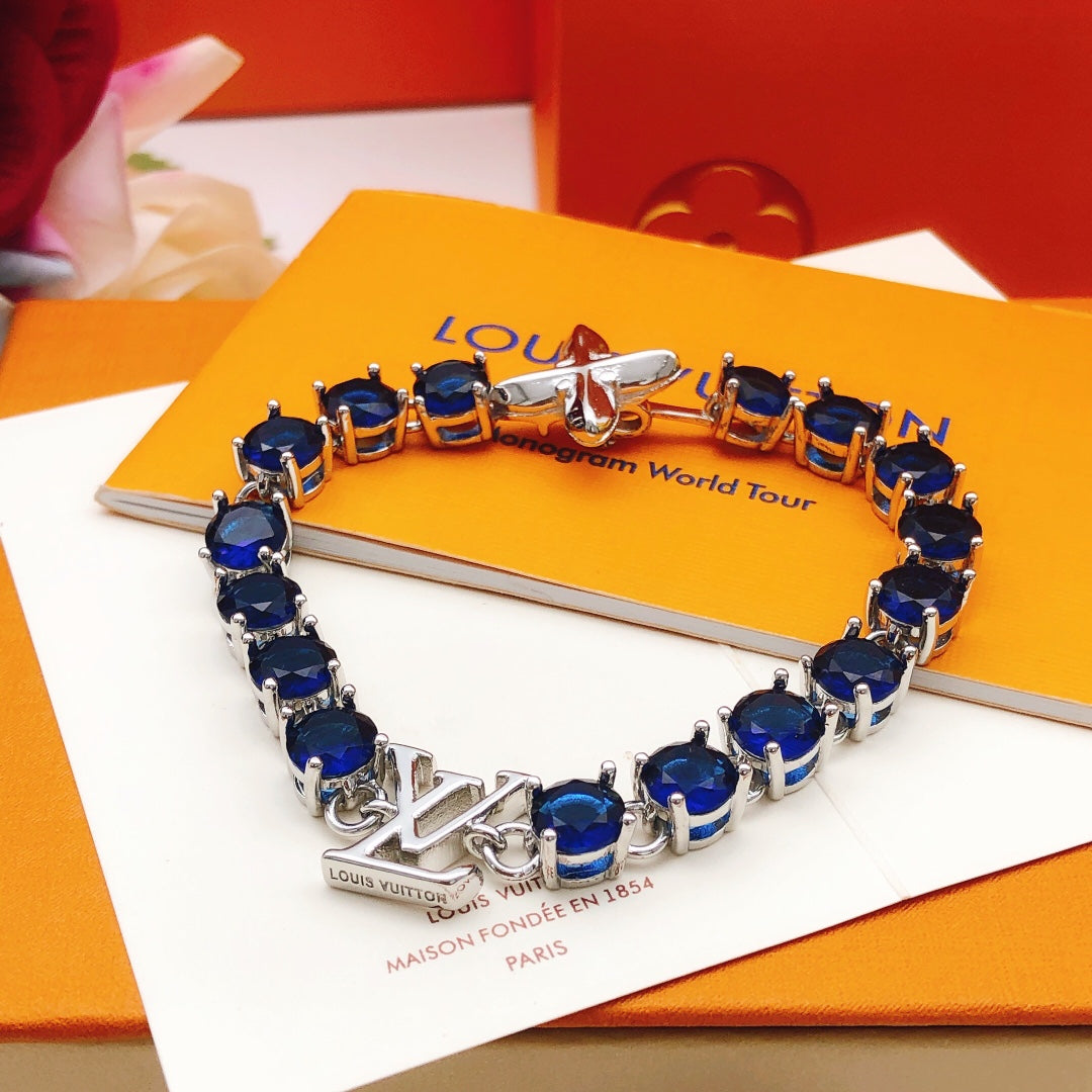Geometric Emblem Bracelet in Gold-Tone – Blue Detail – Design 010 side detail