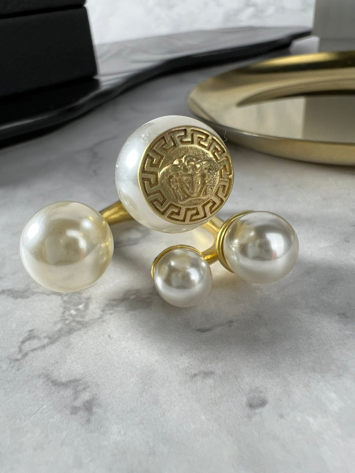 Statement Emblem Statement Ring in Polished Metal-Tone – Design 03 side detail