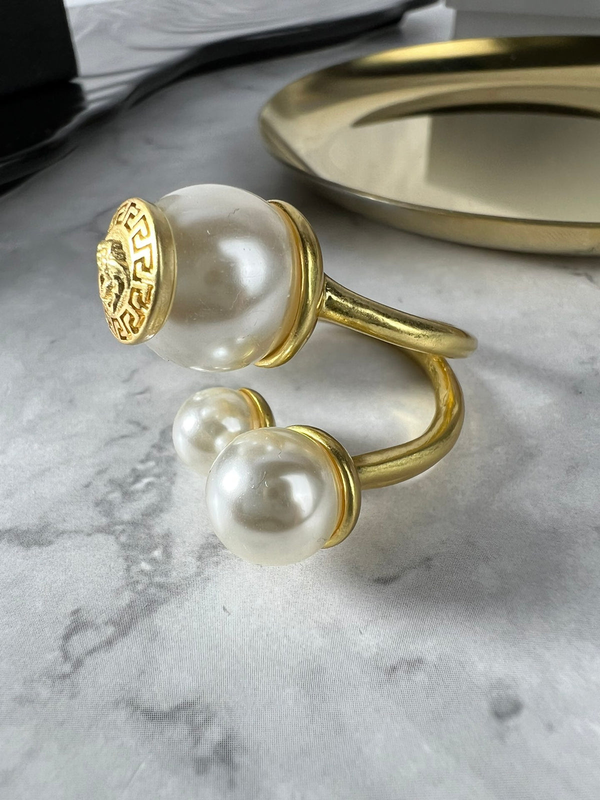 Statement Emblem Statement Ring in Polished Metal-Tone – Design 01 styled product view