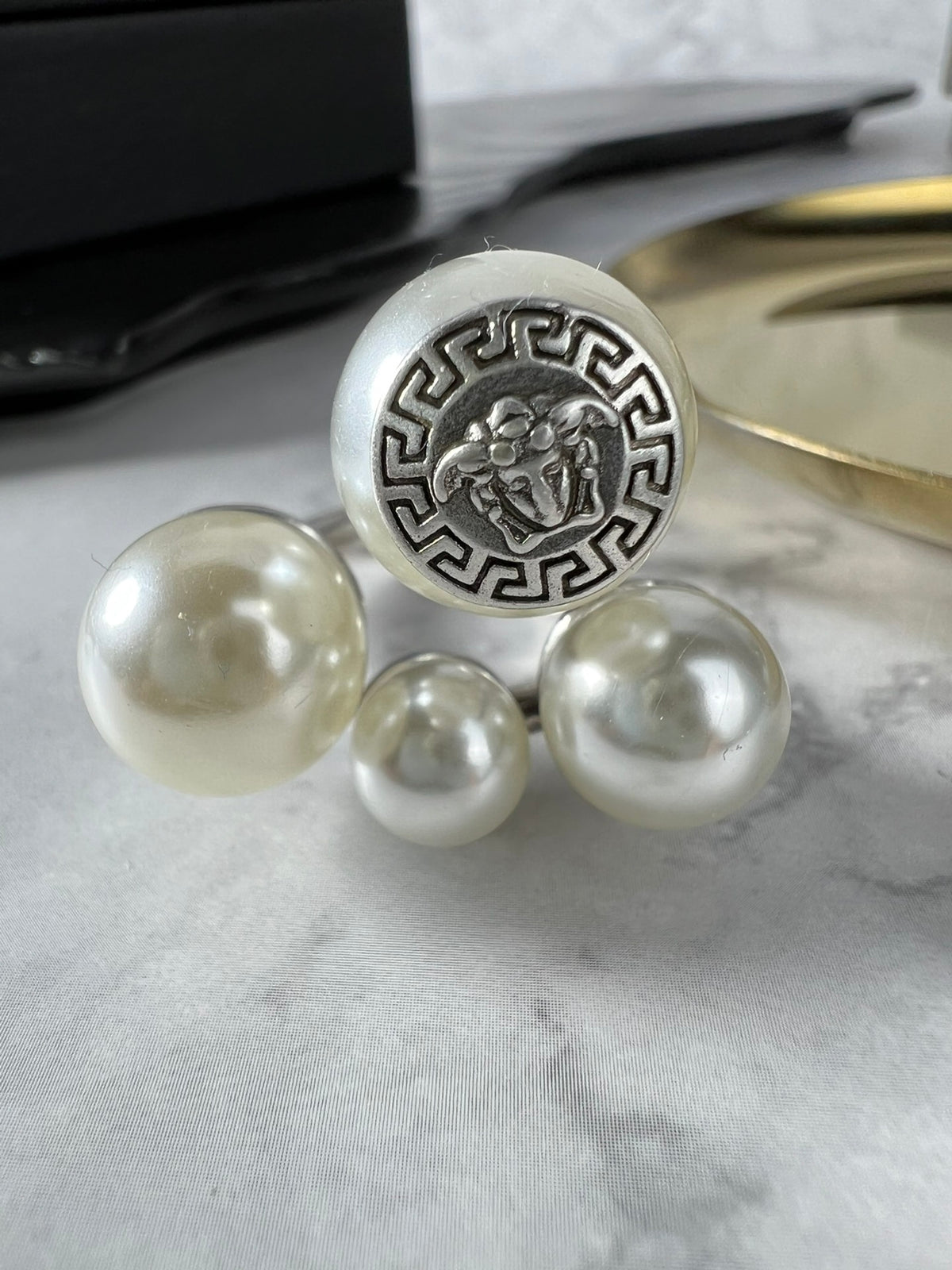 Statement Emblem Statement Ring in Polished Metal-Tone – Design 02 front product view