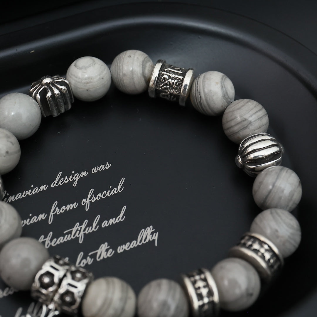 Gothic Emblem Beaded Bracelet in Antique Silver-Tone – Design 13 detail view