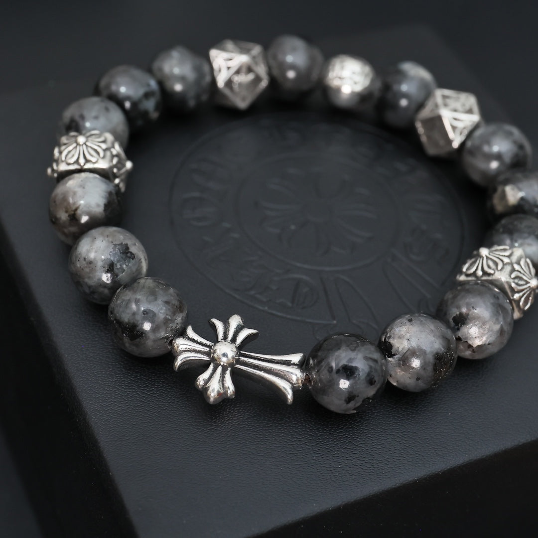 Gothic Emblem Beaded Bracelet in Antique Silver-Tone – Design 13 side detail