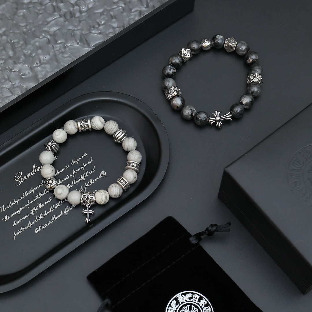 Gothic Emblem Beaded Bracelet in Antique Silver-Tone – Design 13 styled product view