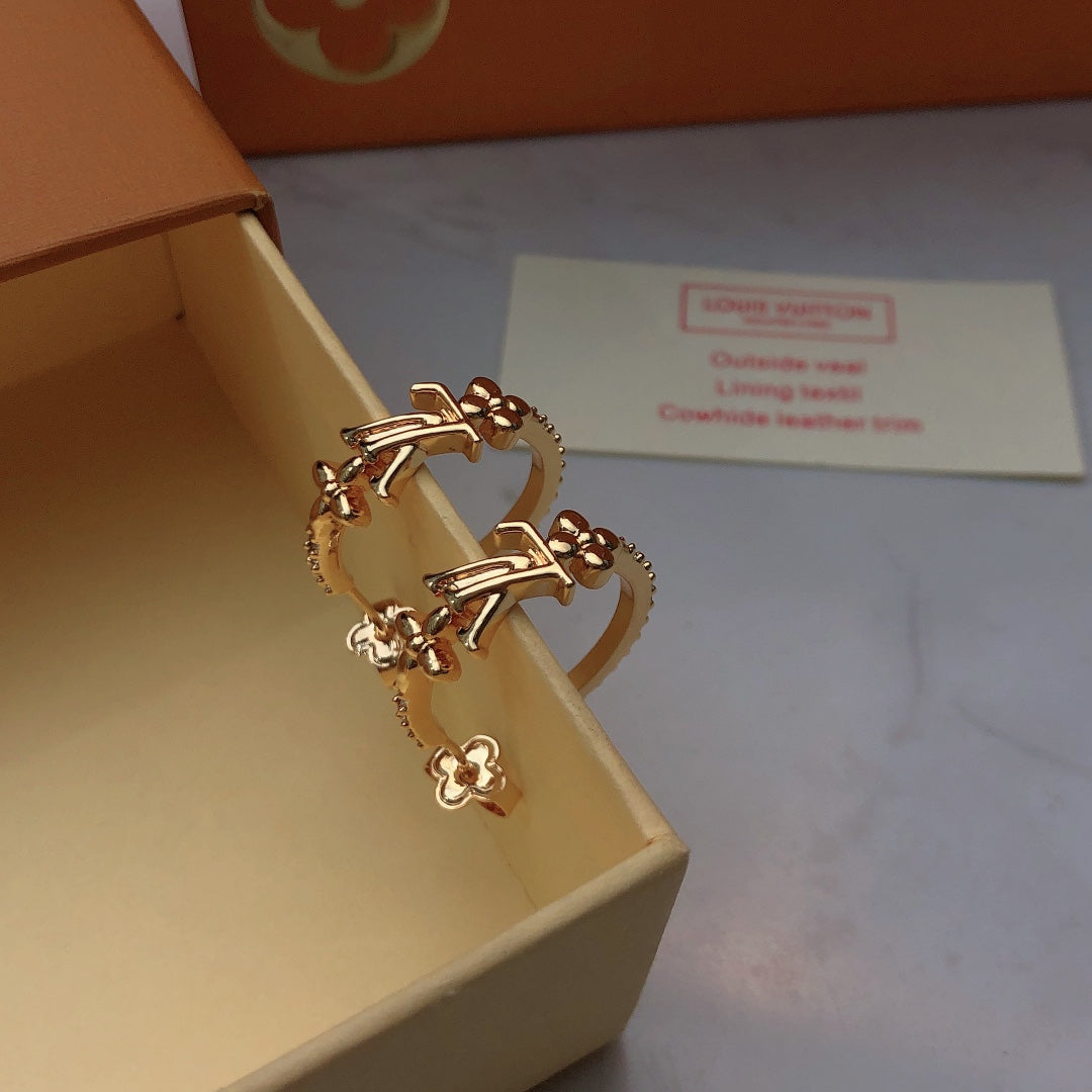 Letter Emblem Stud Earrings in Gold-Tone – Design 002 front product view