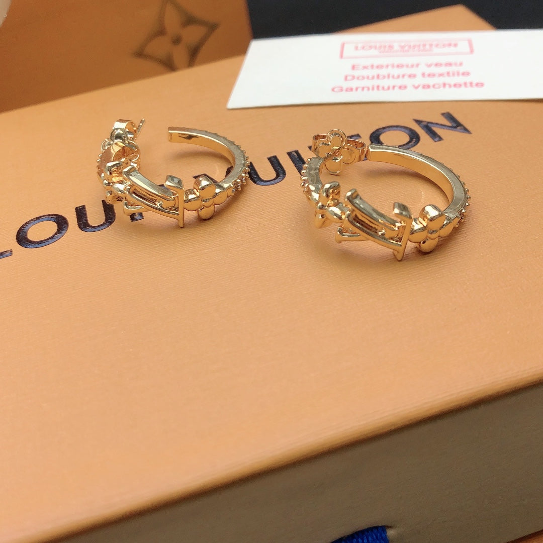 Letter Emblem Stud Earrings in Gold-Tone – Design 002 styled product view