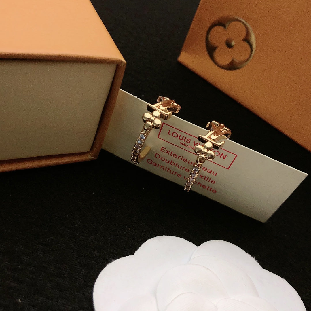 Letter Emblem Stud Earrings in Gold-Tone – Design 002 close-up detail