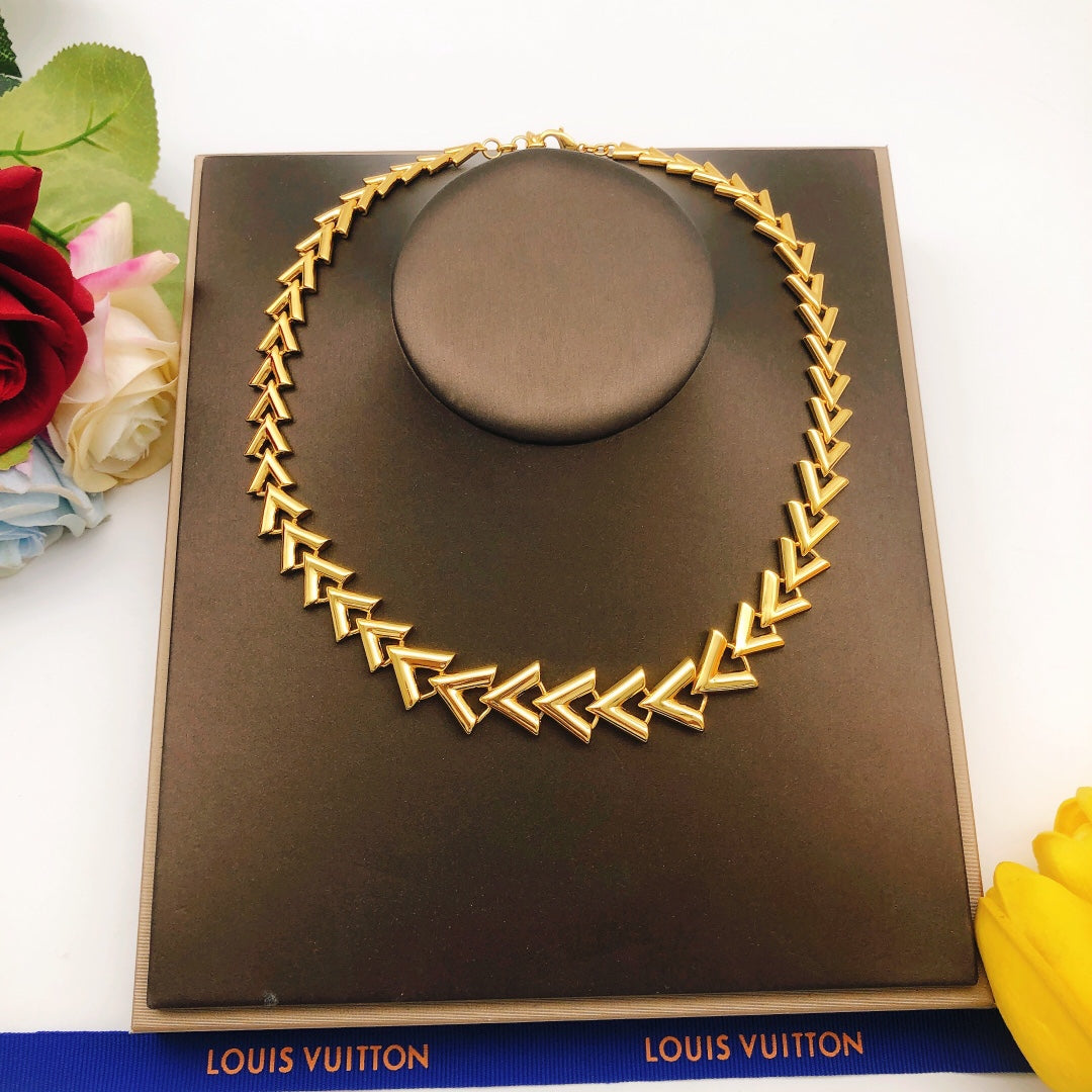 Geometric Emblem Pendant Necklace in Gold-Tone – Design 029 main product view