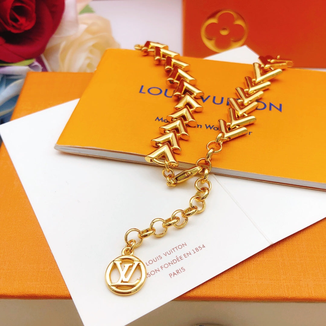 Geometric Emblem Pendant Necklace in Gold-Tone – Design 029 front product view