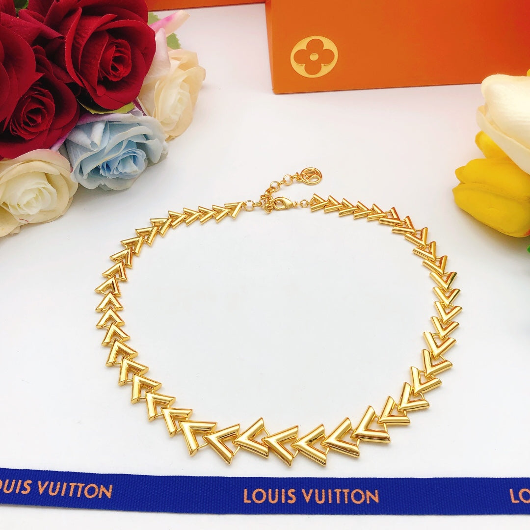 Geometric Emblem Pendant Necklace in Gold-Tone – Design 029 styled product view