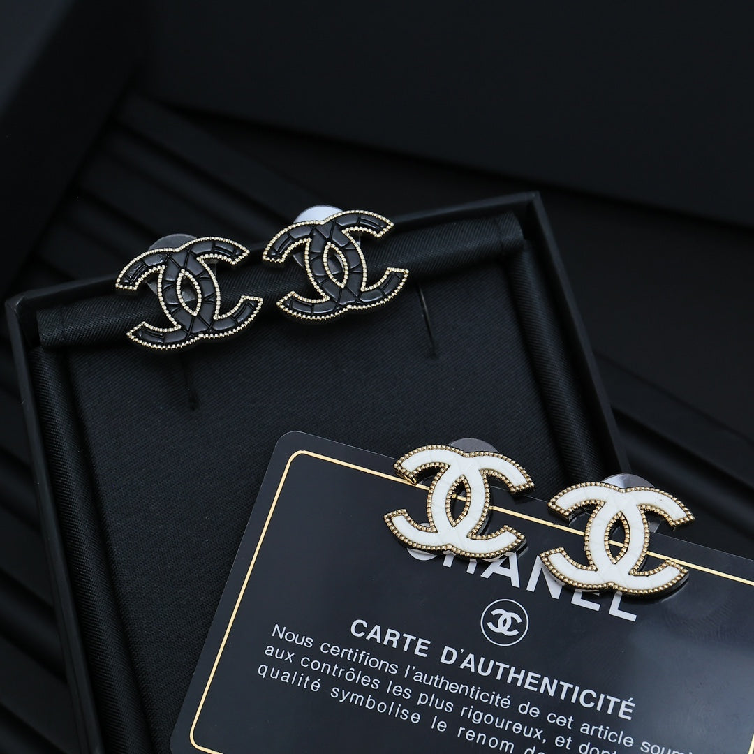 Double-C Emblem Stud Earrings in Polished Metal-Tone – Design 202 main product view