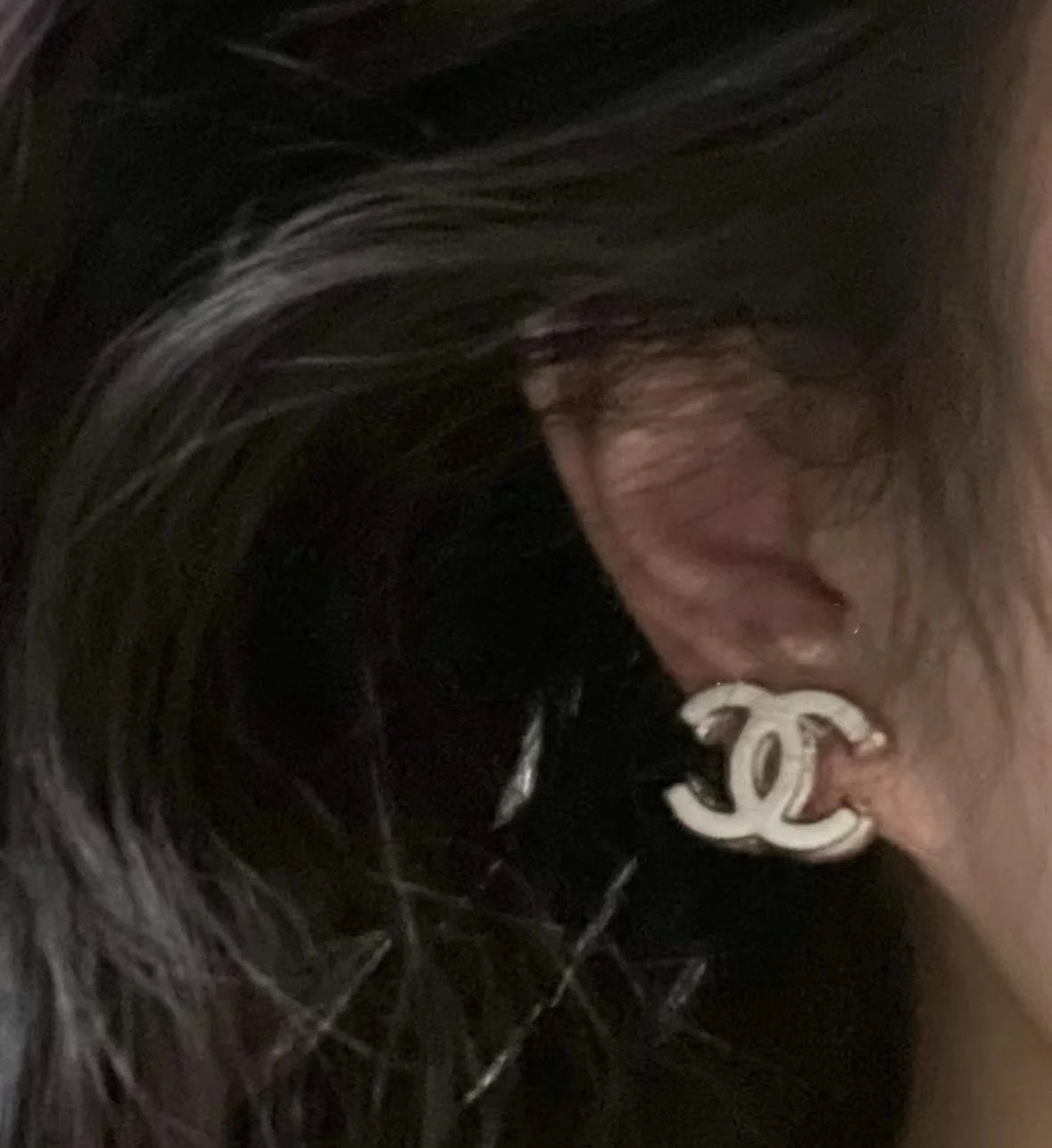Double-C Emblem Stud Earrings in Polished Metal-Tone – Design 202 styled product view