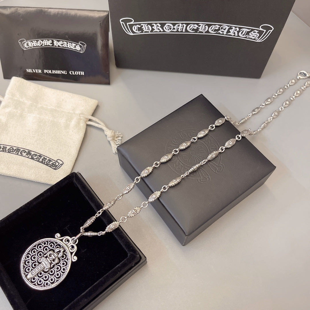 Gothic Emblem Pendant Necklace in Metal-Tone – Design 41 main product view