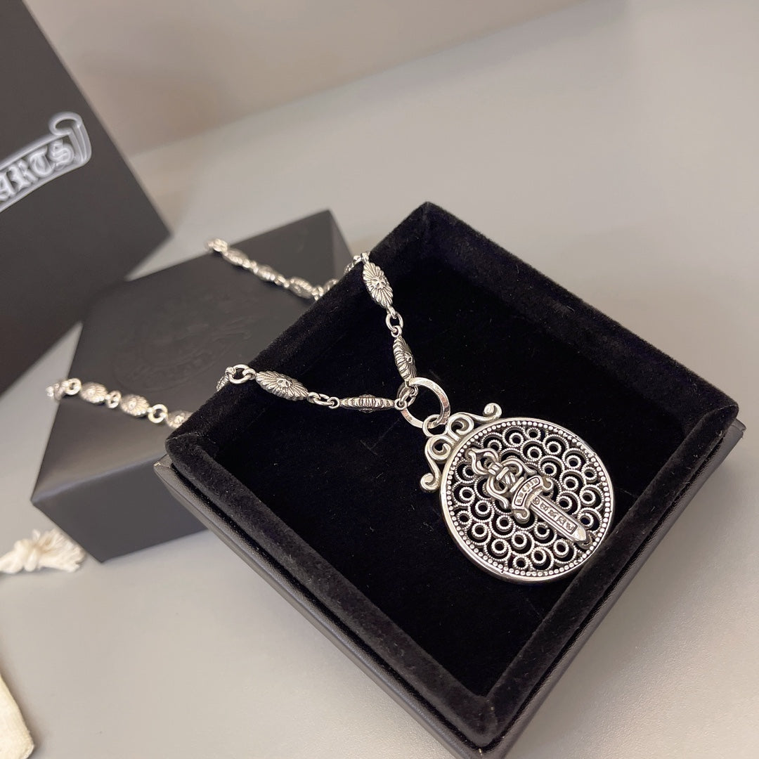 Gothic Emblem Pendant Necklace in Metal-Tone – Design 41 styled product view