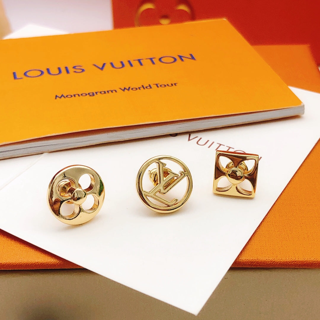 Geometric Emblem Stud Earrings in Gold-Tone – Design 032 main product view