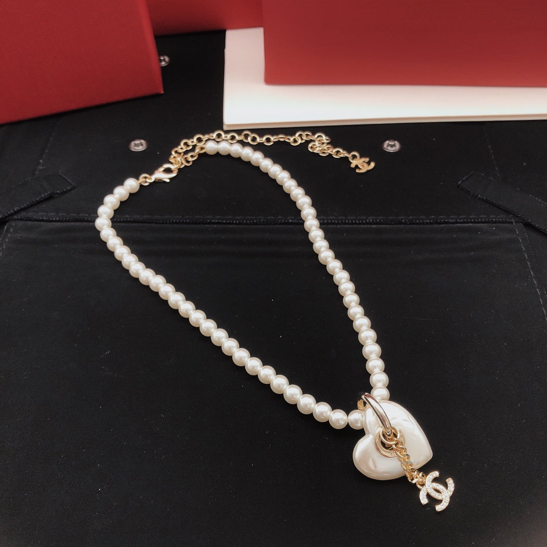 Heart Pearl-Detail Pendant Necklace – Pearl Detail – Design 003 styled product view