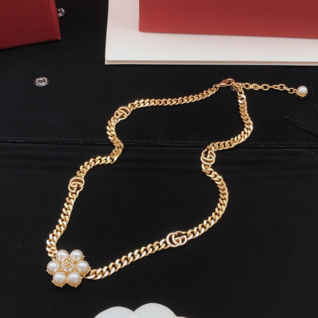 Floral Pendant Necklace in Gold-Tone – Design 002 styled product view