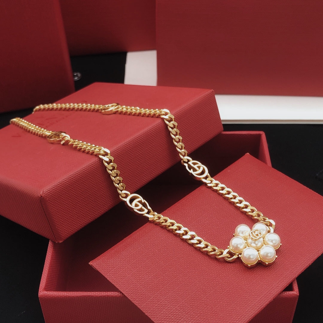 Floral Pendant Necklace in Gold-Tone – Design 002 main product view