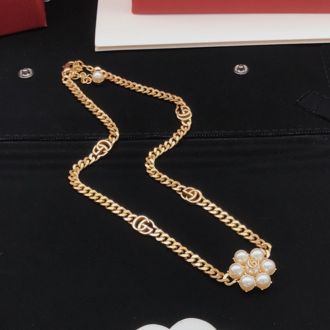 Floral Pendant Necklace in Gold-Tone – Design 002 main product view