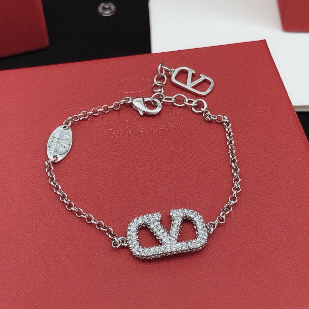 V Emblem Crystal-Accent Bracelet – Design 02 front view
